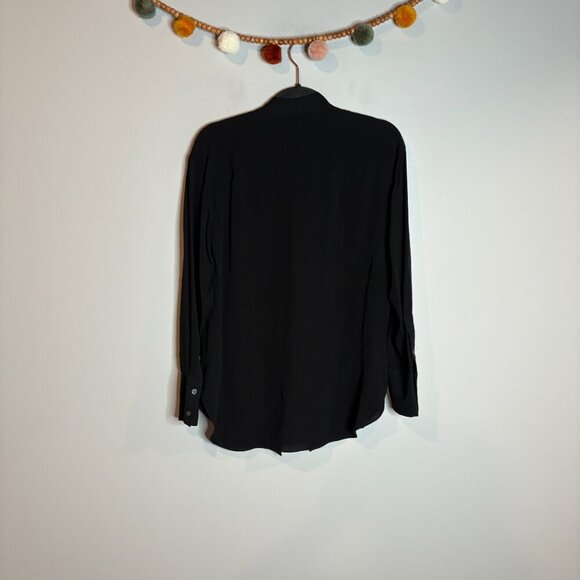 Theory black silk tie collar button down blouse - Picture 5 of 5